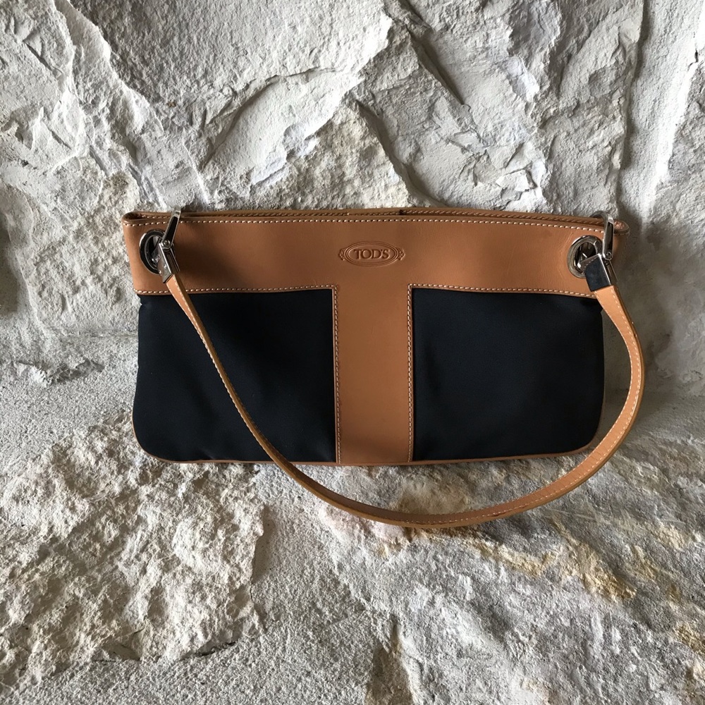 TODS Leather Canvas Shoulder Handbag Purse